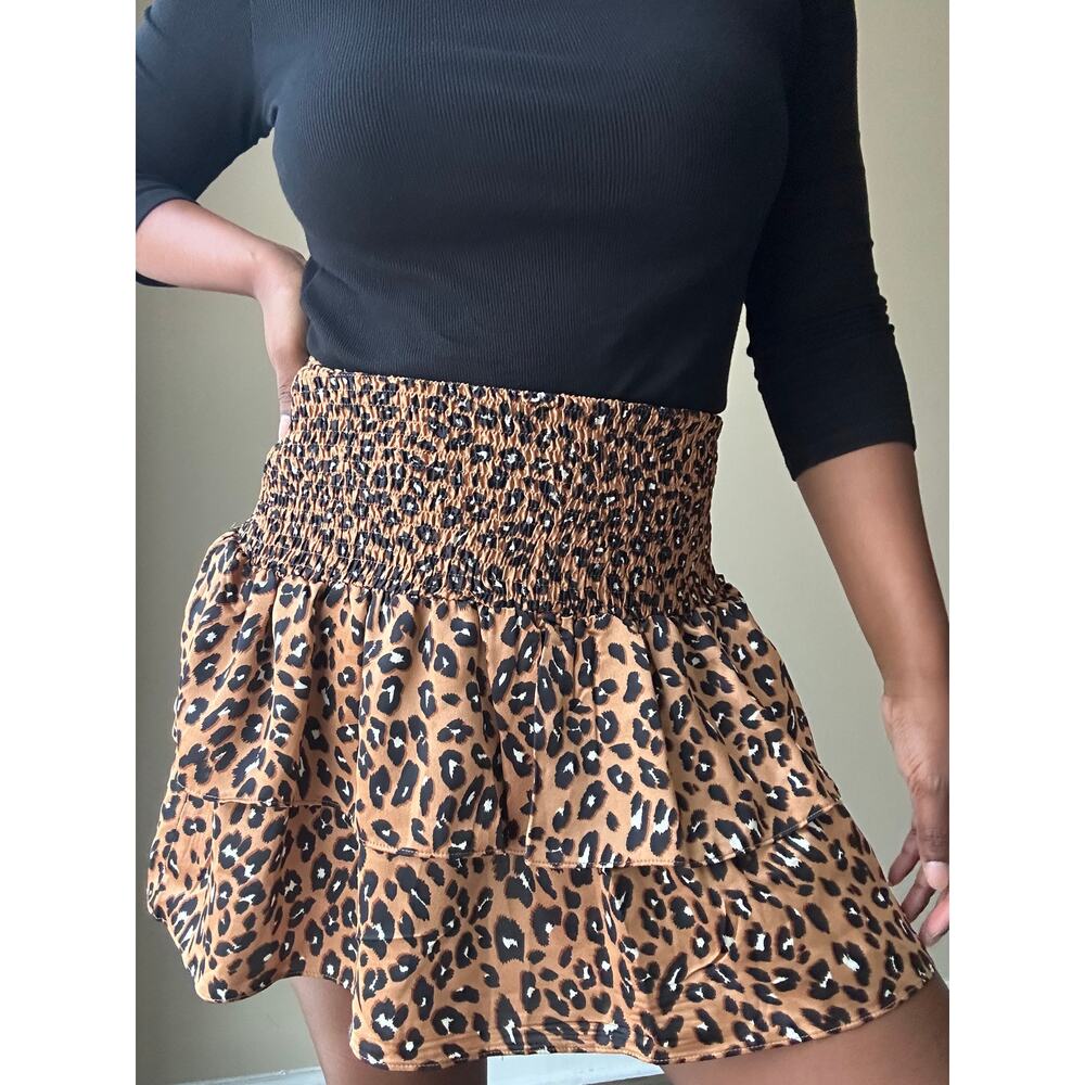 Akaiv Leopard Print Tiered Mini Skirt Size Small
